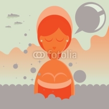 Fototapety Woman in Hot Thermal Bath Spa with speech bubble card tag