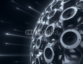Naklejki black sphere of audio speakers and several opticle flare. 3d rendering