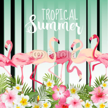 Fototapety Flamingo Bird Background. Retro Pattern. Tropical Background. Tropical Vector