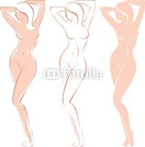 Naklejki Three variations of beautiful nude woman silhouette