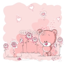 Naklejki Pink cute bear holding a flower