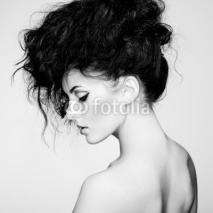 Obrazy i plakaty Black and white photo of beautiful woman with magnificent hair