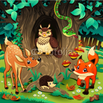 Fototapety Animals in the wood. Vector illustration.