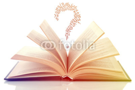 Fototapety Opened book with letters flying out of it isolated on white
