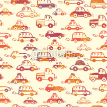 Fototapety Vector vibrant cars seamless pattern background with hand drawn