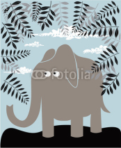 Naklejki Vector background with elephant and foliage