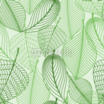 Naklejki Green leaves seamless pattern background
