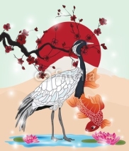 Naklejki oriental picture with crane and koi