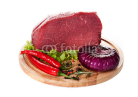 Naklejki .Piece of fresh beef with spices and herbs