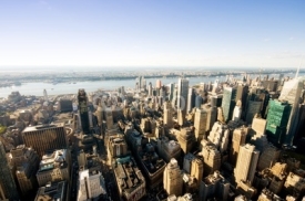 Naklejki New York city panorama with tall skyscrapers