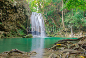 Naklejki Waterfall in Deep forest at Erawan waterfall National Park