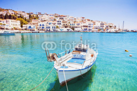 Naklejki Beautiful view at Batsi village, Andros island, Cyclades, Greece