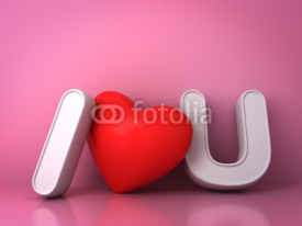 Naklejki 3d I love you concept with red heart on pink background with reflection, valentines day background 3D rendering