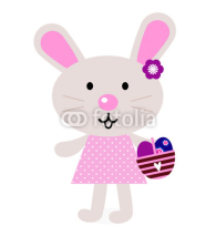 Fototapety Pink easter bunny with eggs isolated on white