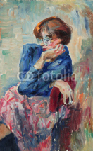 Naklejki Beautiful Original Oil Painting of portrait of a woman bright colors On Canvas in the Impressionism style