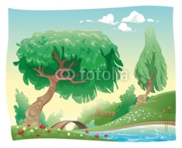 Naklejki Countryside. Vector and cartoon landscape. Objects isolated.