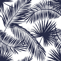 Fototapety Palm leaves silhouette on the white background. Vector seamless pattern with tropical plants.