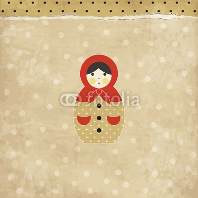 Vintage matrioshka card with polka dots background
