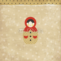 Fototapety Vintage matrioshka card with polka dots background