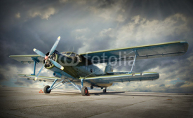 Naklejki Retro style picture of the biplane. Transportation theme.