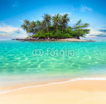 Fototapety Tropical island and sand beach exotic travel background
