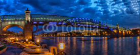 Naklejki Pushkinsky (Andreevsky) bridge over Moscow river in night, Moscow