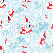 Naklejki Seamless pattern oriental texture with koi carp ; vector illustration