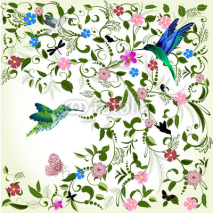 Obrazy i plakaty Floral background with bird