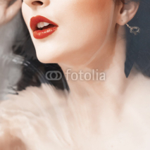 Fototapety Red lips, clear skin girl closeup