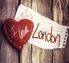 Naklejki I Love London written on a peace of paper and a heart