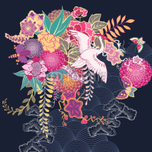 Naklejki Decorative kimono floral motif