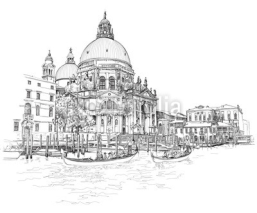 Naklejki Venice - Cathedral of Santa Maria della Salute - vector drawing