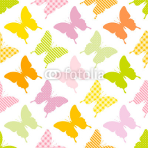 Fototapety Seamless Pattern Butterflies Stripes/Dots/Check Green