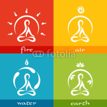Naklejki four elements of nature: fire, air, water, earth - simple flat designed icons in yoga style