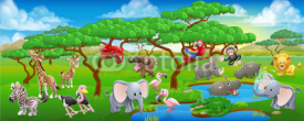 Fototapety Cute Cartoon Safari Animal Scene Landscape