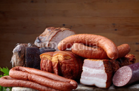 Fototapety smoked meat and sausages