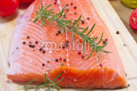 Fototapety Fresh salmon fillet with herbs and vegetables