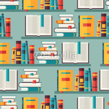 Obrazy i plakaty Seamless pattern with books on bookshelves in flat design style.