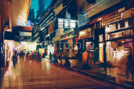 Naklejki colorful painting of night street.illustration