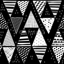 Naklejki Black and white vector seamless pattern with hand-drawn decorative triangles.
