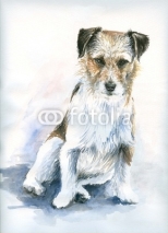 Naklejki Small dog watercolor painted.