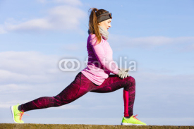 Fototapety Woman fitness sport girl training outdoor in cold weather