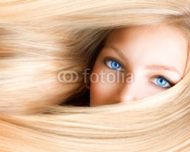 Naklejki Blond Girl. Blonde Woman with Blue Eyes