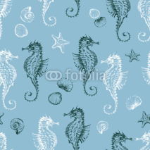 Fototapety pattern of the seahorses and the seashells  
