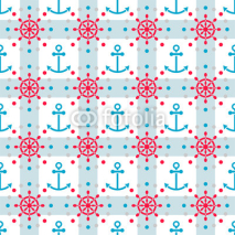 Naklejki Seamless sea pattern with anchors and hand wheels