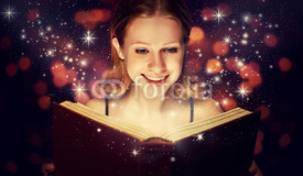 Fototapety girl reading  magic book