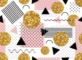 Fototapety Abstract geometric seamless pattern or background with gold glitter dots.