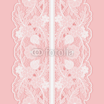 White lace seamless pattern of broad vertical floral tape.