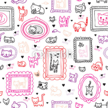 Naklejki Seamless cat kitten ornament kids background pattern in vector