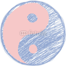 Naklejki Doodle yin yang symbol. Rose quartz and serenity colors.